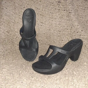 CROCS Cyprus II-Black Chunky Block Heel Slip On Sandals Size W10-Near Mint